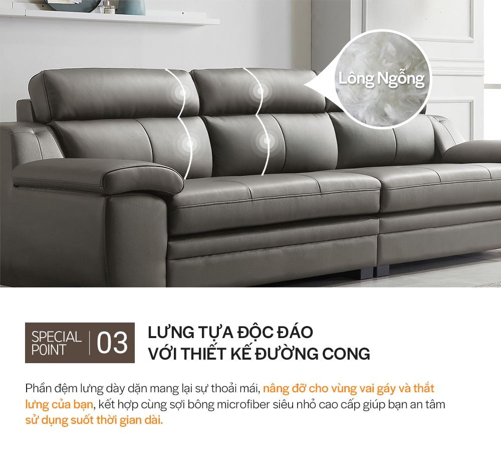 SF305 - GHẾ SOFA DA THẬT 4 CHỖ NGỒI KÈM ĐÔN - CHI TIẾT 05