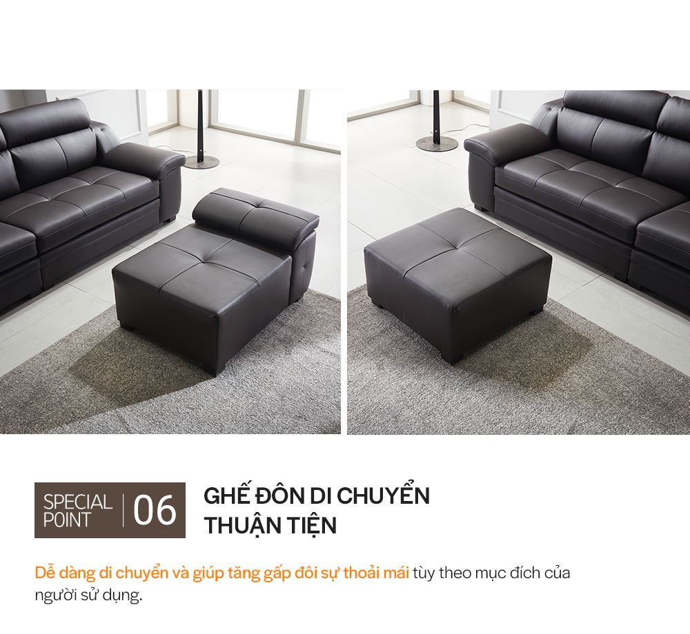 SF305 - GHẾ SOFA DA THẬT 4 CHỖ NGỒI KÈM ĐÔN - CHI TIẾT 10