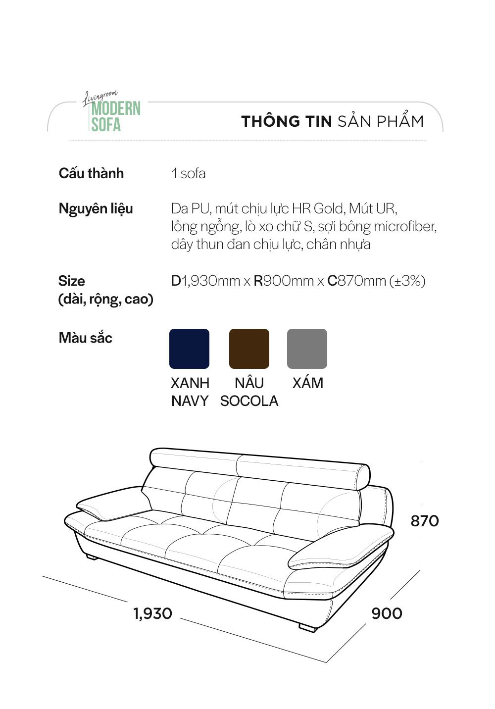 SF306 - GHẾ SOFA DA PU 3 CHỖ NGỒI_kích thước sp