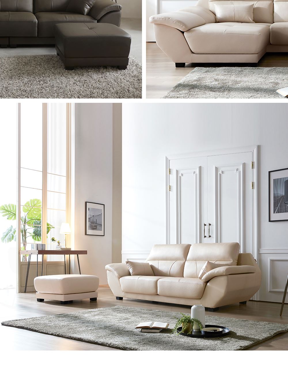 SF302A - GHẾ SOFA DA THẬT 3 CHỖ NGỒI KÈM ĐÔN 