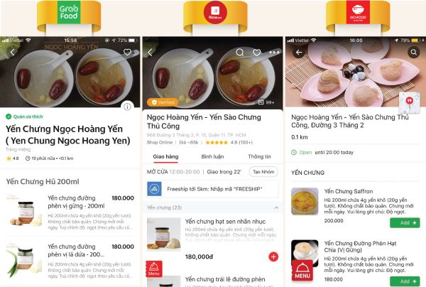 Gian hàng của Ngọc Hoàng Yến luôn đứng TOP với lượng rating cao trên các ứng dụng đặt hàng Grab Food và Now Delivery