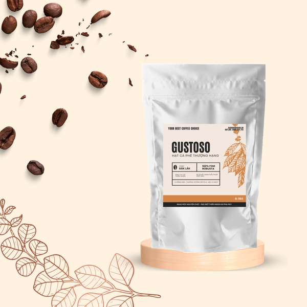 Cà phê hạt rang nguyên chất  Gustoso Dak Lak chuyên dùng cho máy pha cafe tự động Delonghi