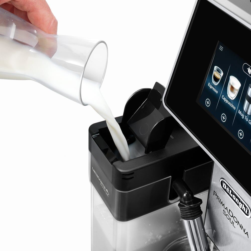 Bình sữa LatteCrema máy pha cafe rang xay Delonghi ecam610.75.mb primadonna soul automatic coffee machine