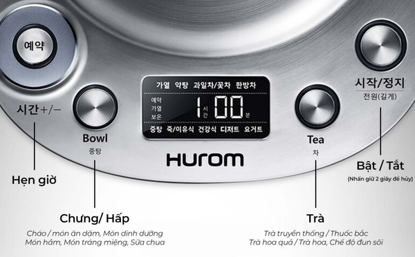 các nút điều khiển của ấm chưng thuốc bắc Hurom Tea Master