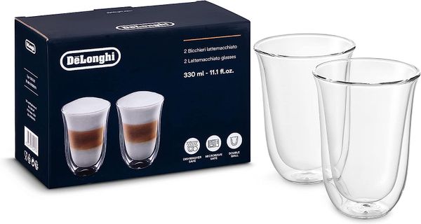 ly thuy tinh 2 lop cach nhiet DeLonghi Double Walled Thermal Latte Macchiato Glasses 330 ml