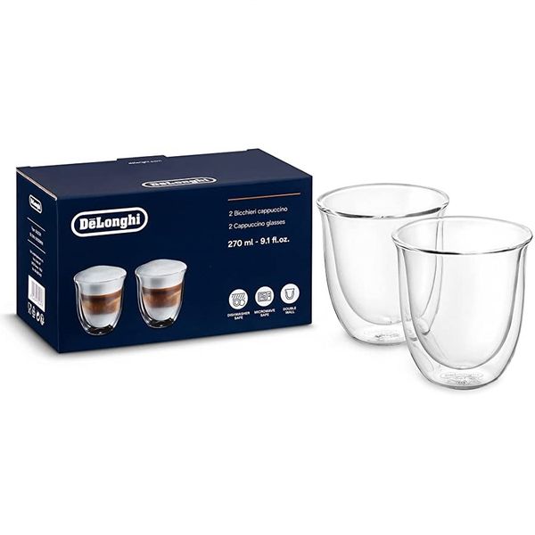 DeLonghi Double Walled Thermal Cappuccino Glasses 270 ml