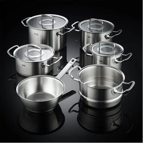 Bộ nồi inox cao cấp Fissler Original Profi 6 món nắp kính có quánh hình nón và xửng hấp - Made in Germany