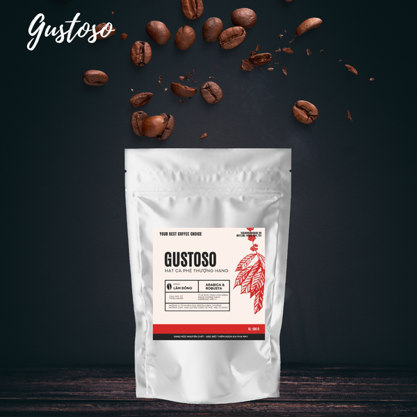 Cafe hạt chất lượng Gustoso Lâm Đồng chuyên dùng cho máy pha cà phê Espresso Delonghi