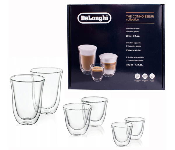 6 Cốc thủy tinh giữ nhiệt 2 lớp Delonghi 90ml/270ml/330ml