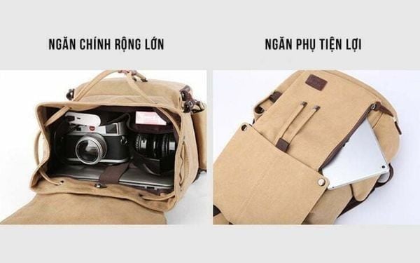 Balo vải canvas đa năng cho máy ảnh và laptop