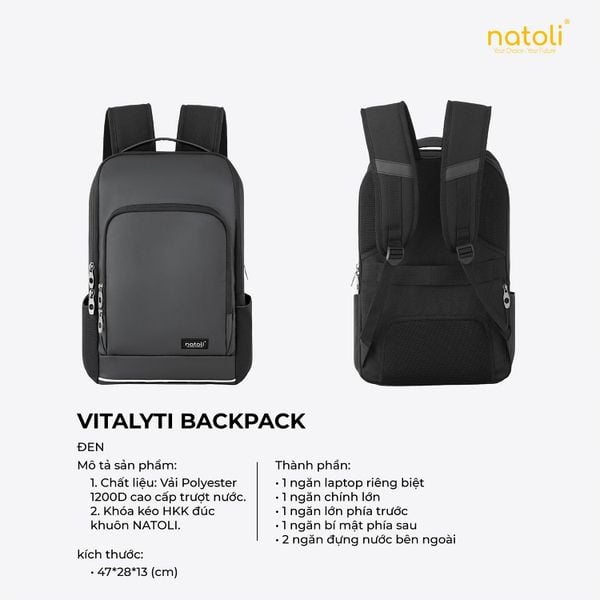 Balo laptop chống sốc Natoli - Vitality Backpack B12