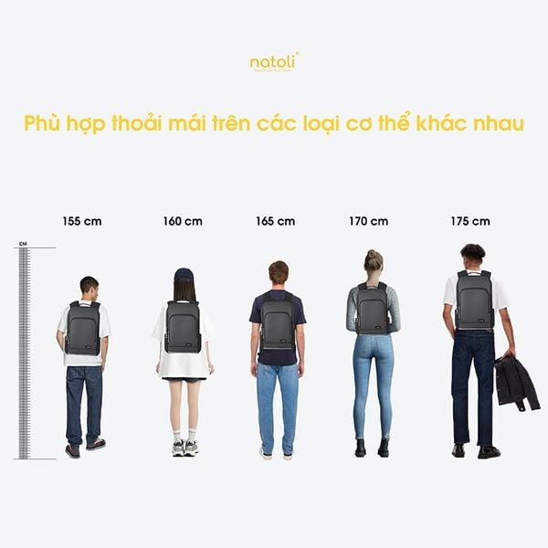 Chiều cao balo laptop natoli