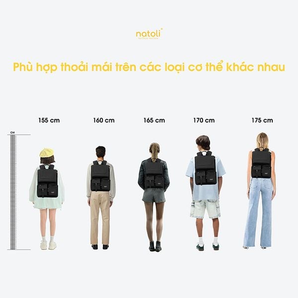 Chiều cao balo laptop natoli