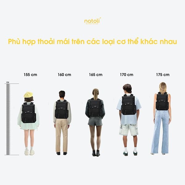 Chiều cao balo nam natoli