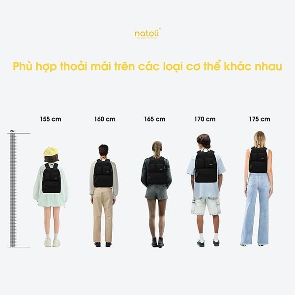 chiều cao balo nữ natoli