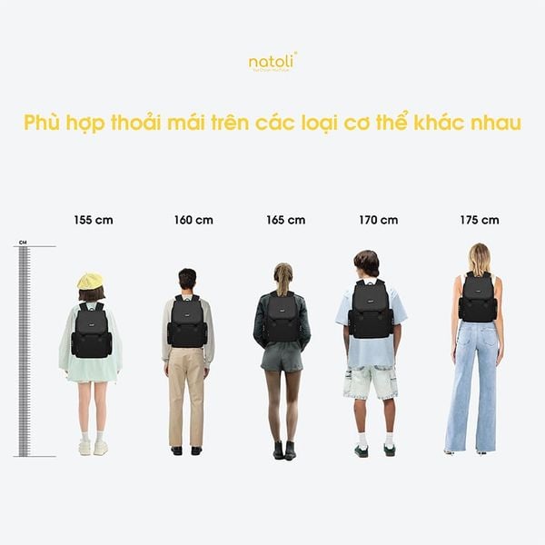 chiều cao balo thời trang natoli