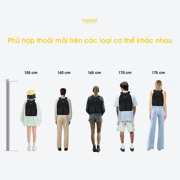 chiều cao balo thời trang nữ natoli