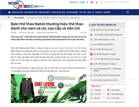 Báo chí nói về chúng tôi: thethao247.vn cảm nhận Balo thể thao Natoli.