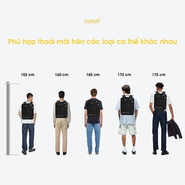 chiều cao cặp sách balo natoli