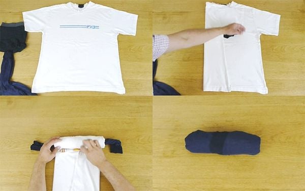 cuộn tròn đồ vào balo