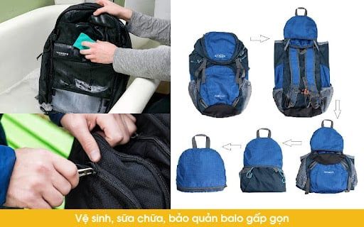 vệ sinh, sửa chữa, bảo quản balo gấp gọn
