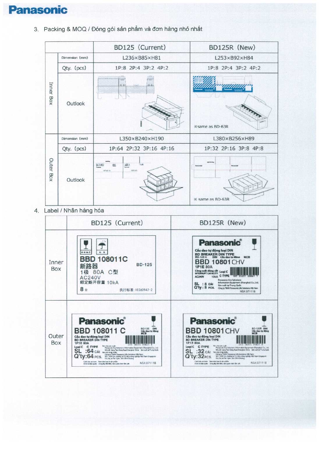 Thông báo thay đổi mã sản phẩm aptomat Panasonic Din C