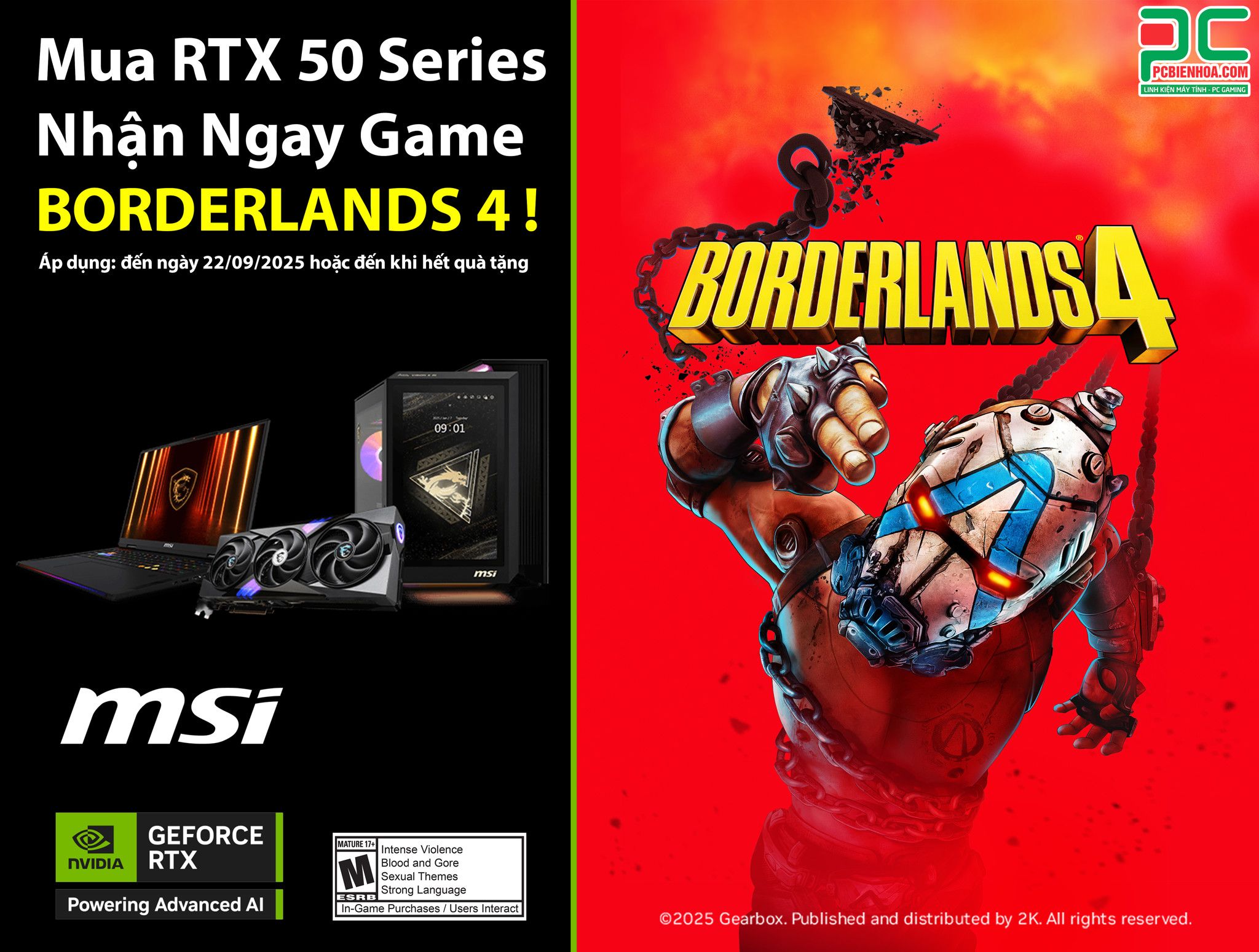 [MSI] MUA GEFORCE RTX 50 SERIES - NHẬN NGAY GAME BORDERLANDS 4!!! (19.08 - 22.09.2025)