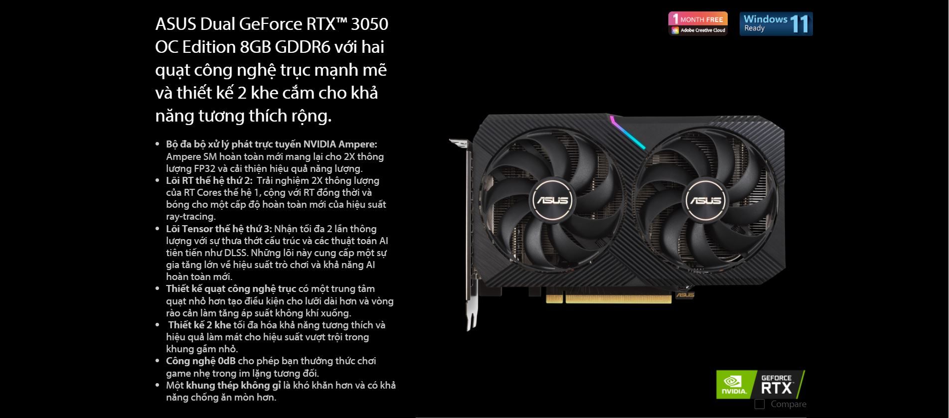 VGA ASUS DUAL GeForce RTX 3050 OC Edition 8GB (DUAL-RTX3050-O8G) – PCBIENHOA