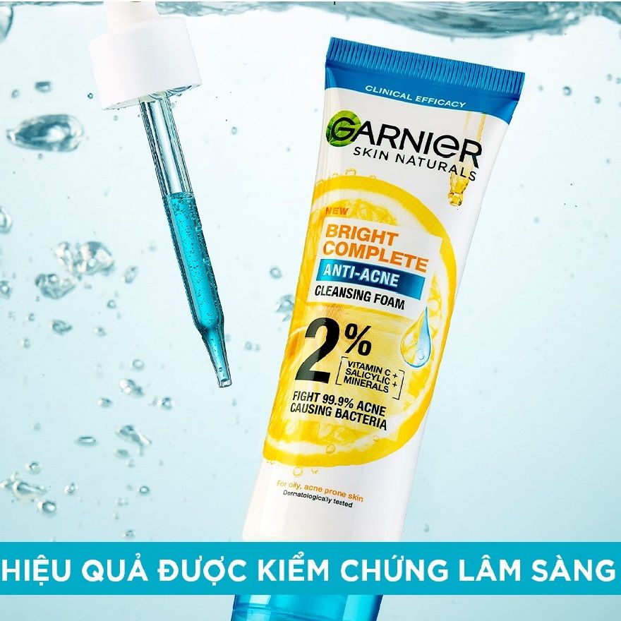 Garnier Bright Complete Anti-Acne – Sữa rửa mặt 2in1 vừa làm sạch mụn, vừa giúp da sáng mịn tự nhiên mỗi ngày