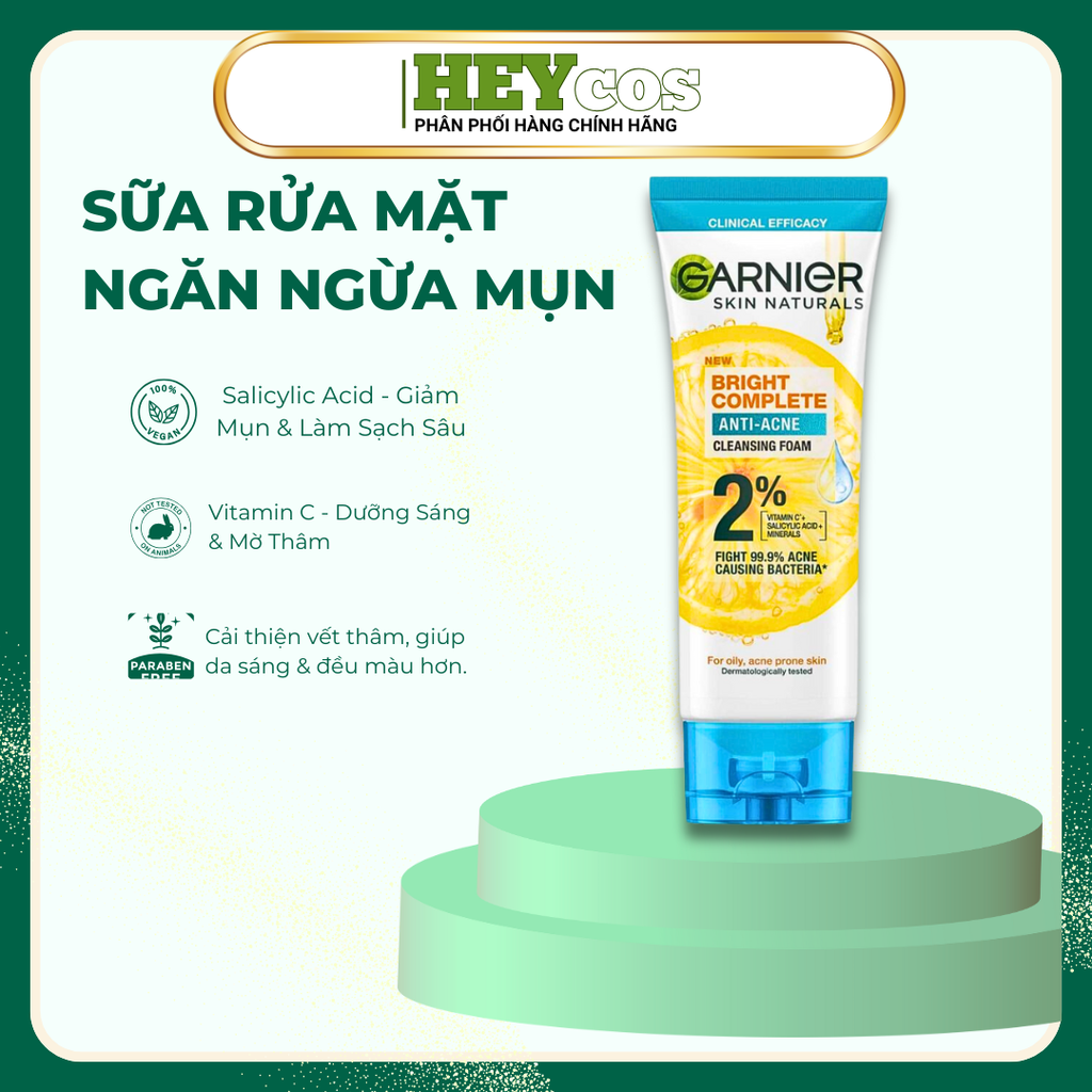 💧 Garnier Bright Complete Anti-Acne – Sữa Rửa Mặt 2in1 Giúp Da Sạch Mụn, Sáng Mịn Tự Nhiên 🌿