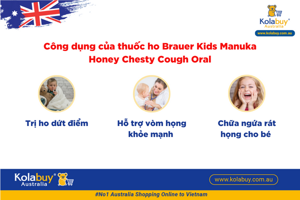 Siro Trị ho cho bé Brauer Kids Manuka Honey Chesty Cough Oral Liquid 100ml