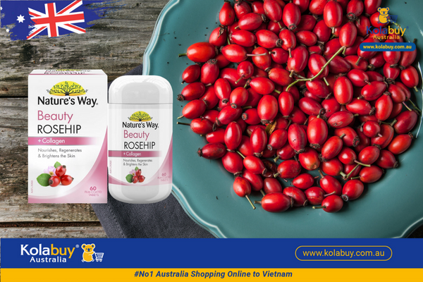 Viên uống bổ sung collagen và tinh dầu tầm xuân Nature’s Way Beauty Rosehip & Collagen 60 Viên