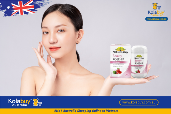 Viên uống bổ sung collagen và tinh dầu tầm xuân Nature’s Way Beauty Rosehip & Collagen 60 Viên