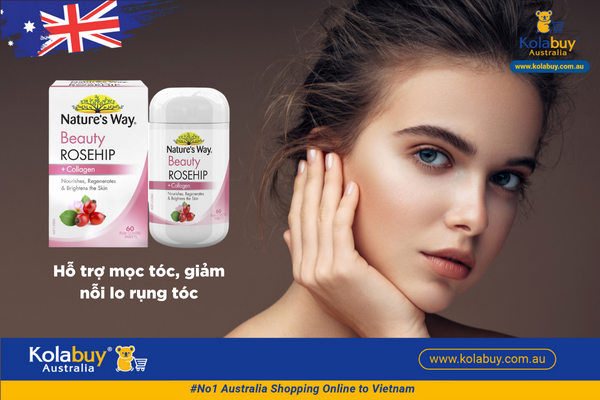 Viên uống bổ sung collagen và tinh dầu tầm xuân Nature’s Way Beauty Rosehip & Collagen 60 Viên