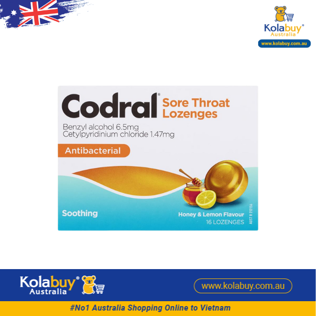 Codral Sore Throat Lozenge Honey & Lemon 16 viên