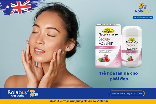Viên uống bổ sung collagen và tinh dầu tầm xuân Nature’s Way Beauty Rosehip & Collagen 60 Viên