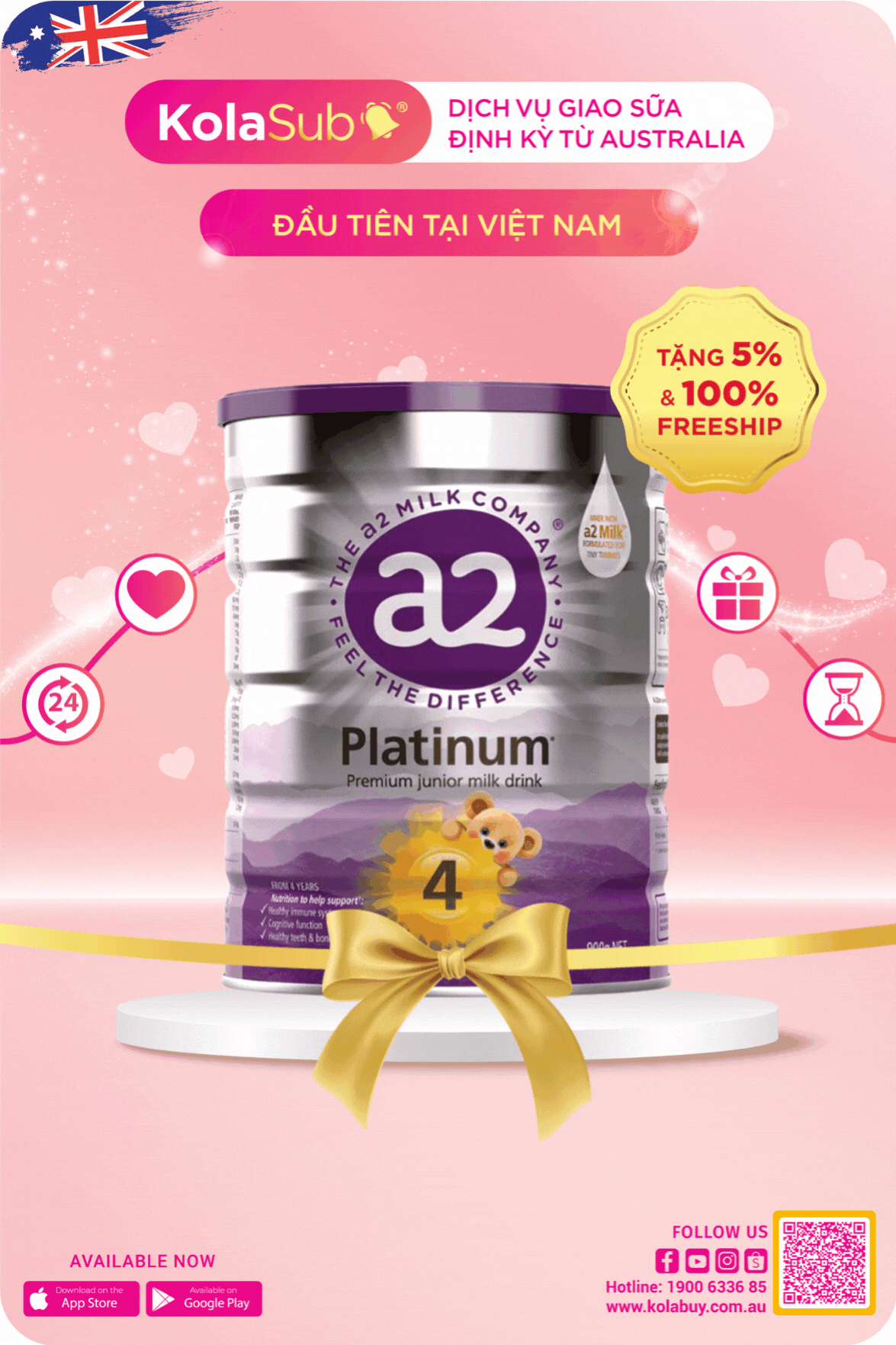 Dịch vụ giao sữa định kỳ KolaSub - A2 Platinum