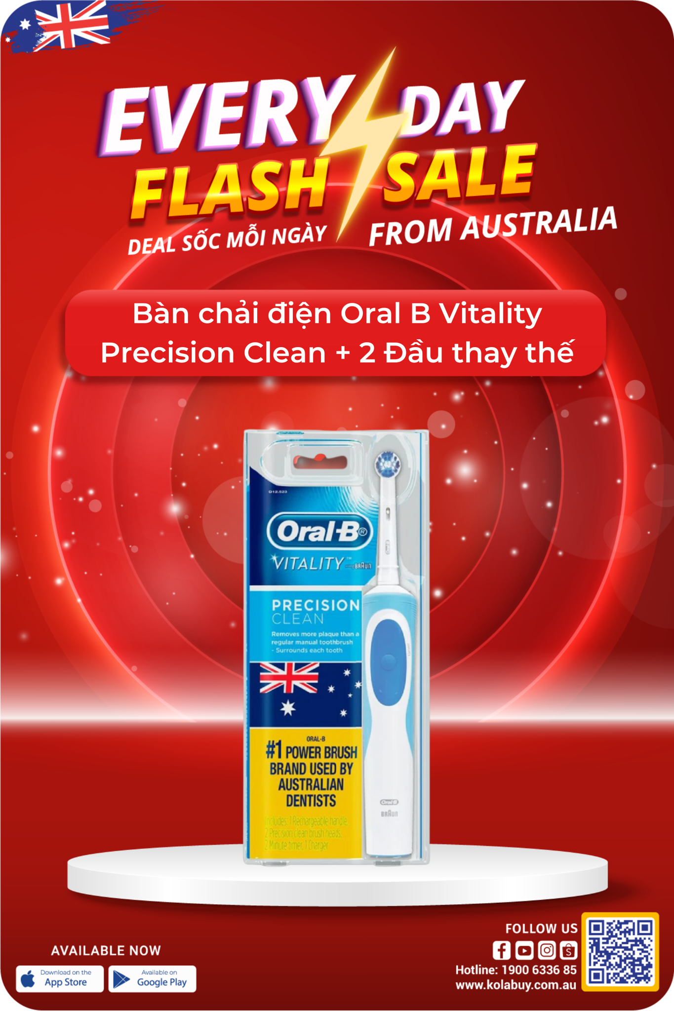 Bàn chải điện Oral B Vitality Precision Clean + 2 Đầu thay thế