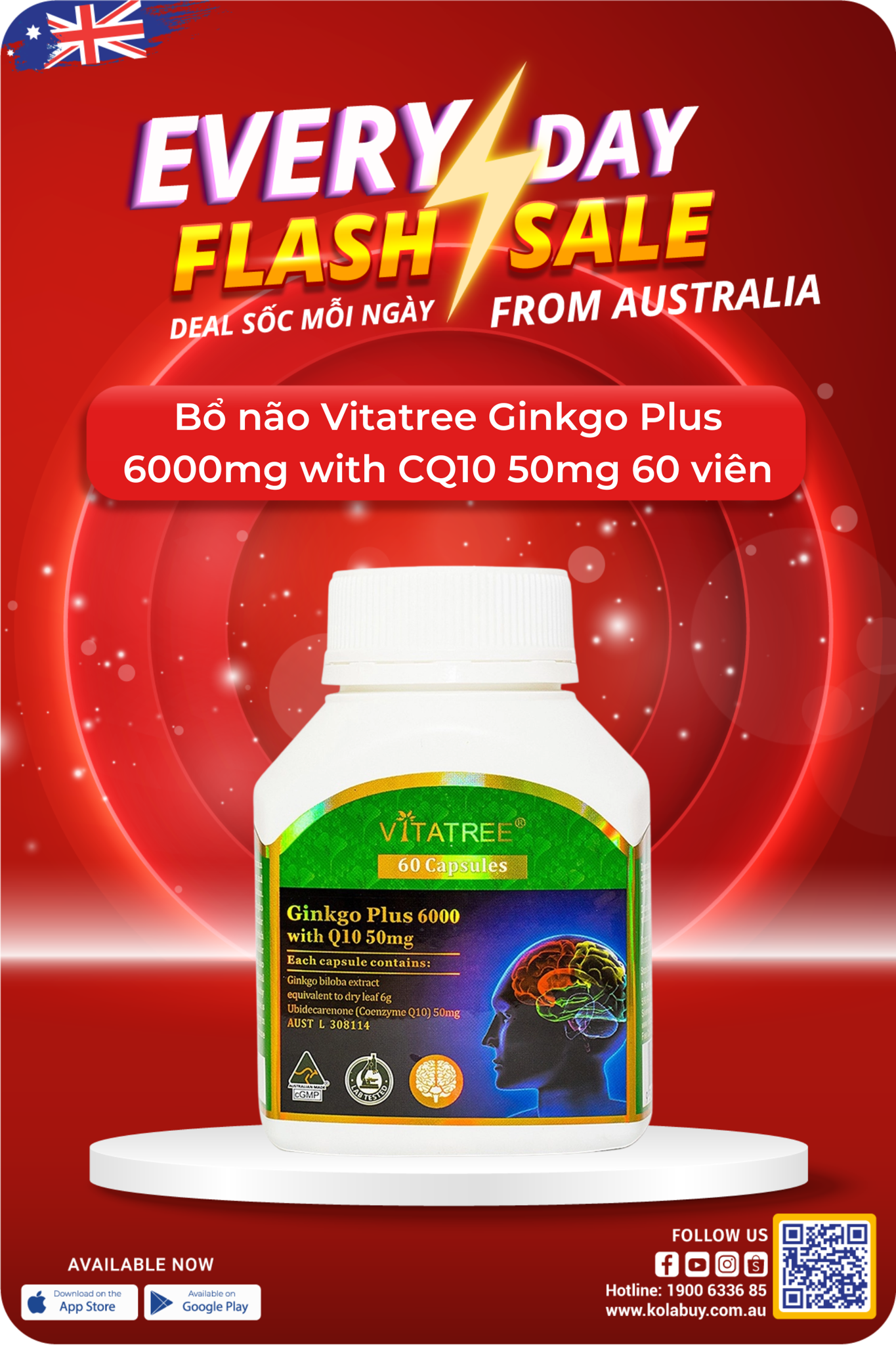 Bổ não Vitatree Ginkgo Plus 6000mg with CQ10 50mg 60 viên