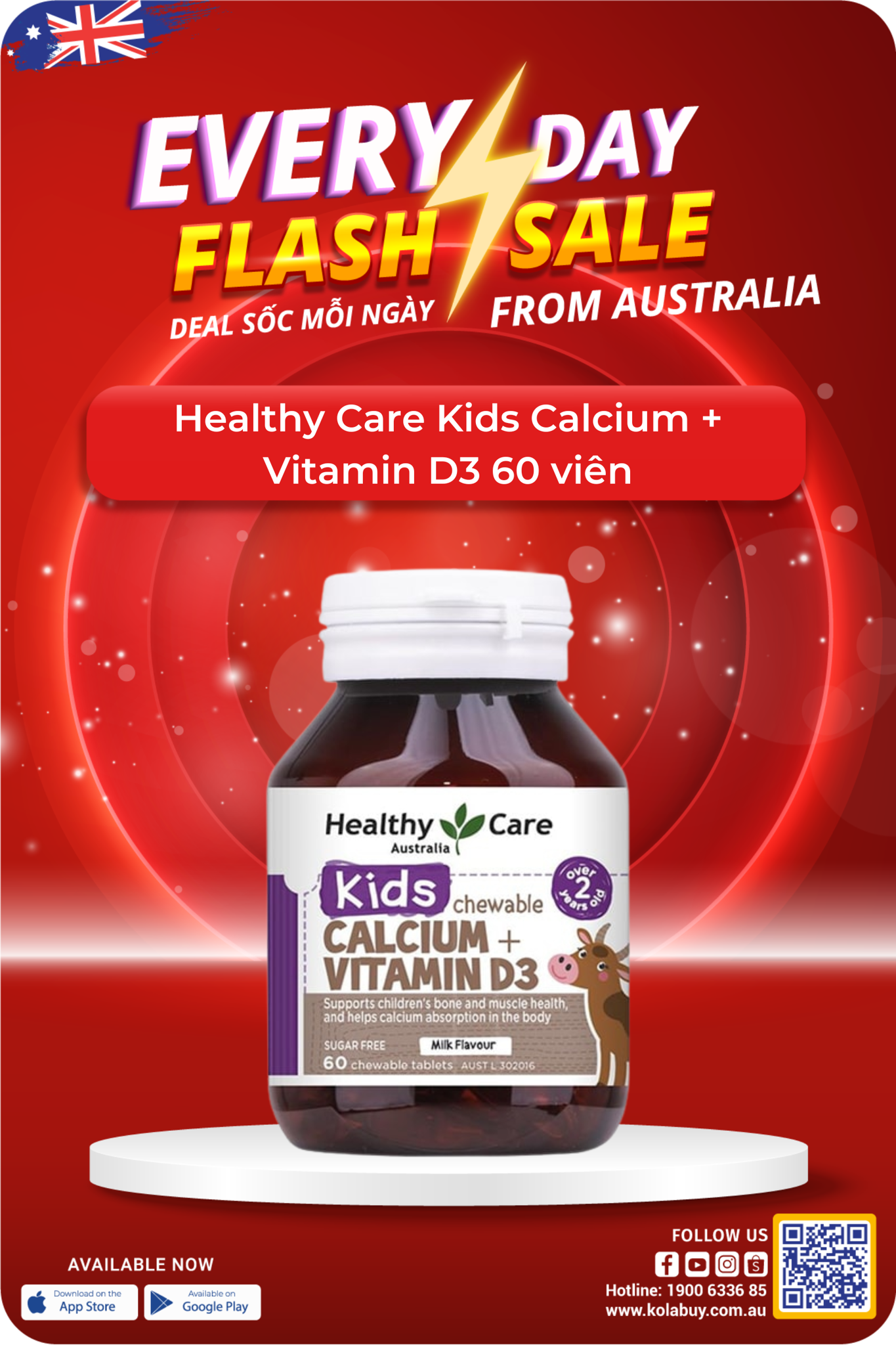 Healthy Care Kids Calcium + Vitamin D3 60 viên