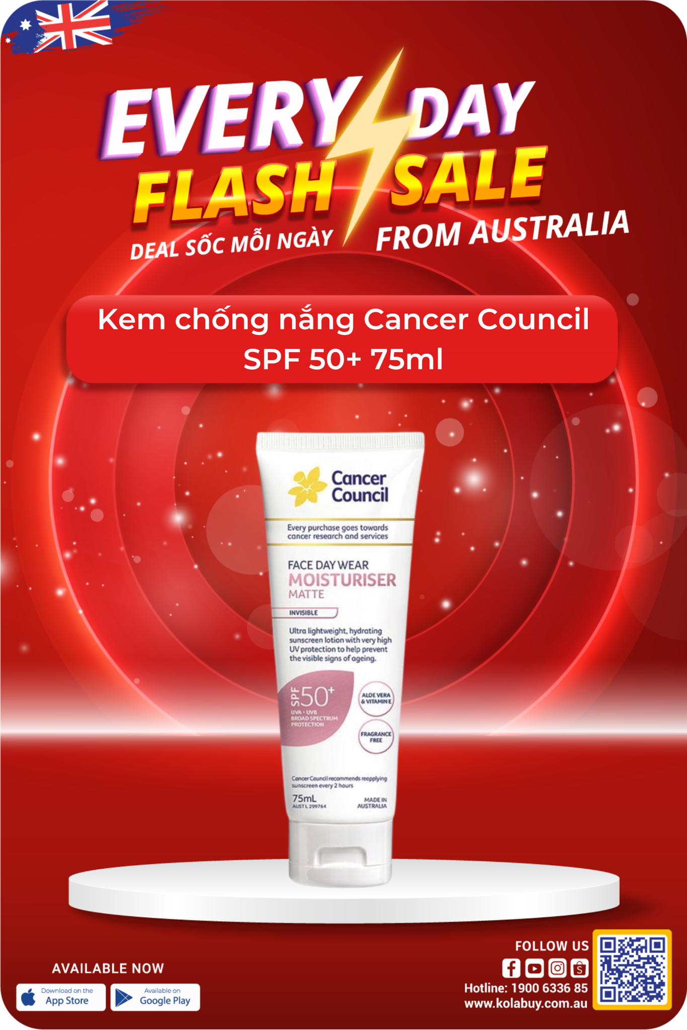 Kem chống nắng Cancer Council SPF 50+ 75ml