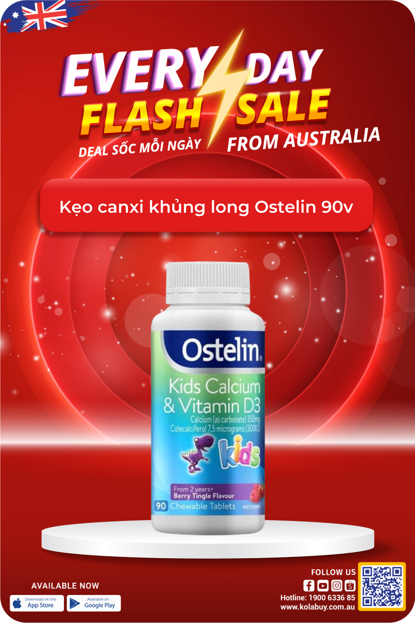 Kẹo canxi khủng long Ostelin 90v