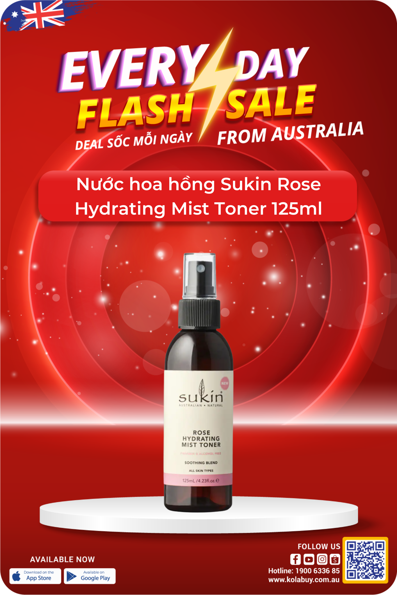 Nước hoa hồng Sukin Rose Hydrating Mist Toner 125ml