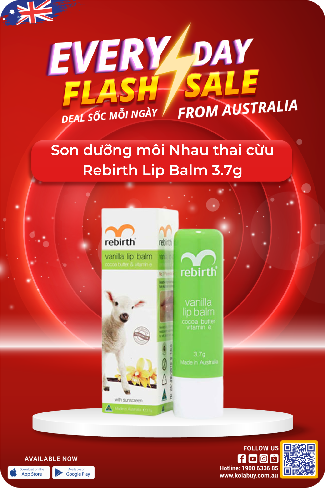 Son dưỡng môi Nhau thai cừu Rebirth Lip Balm 3.7g