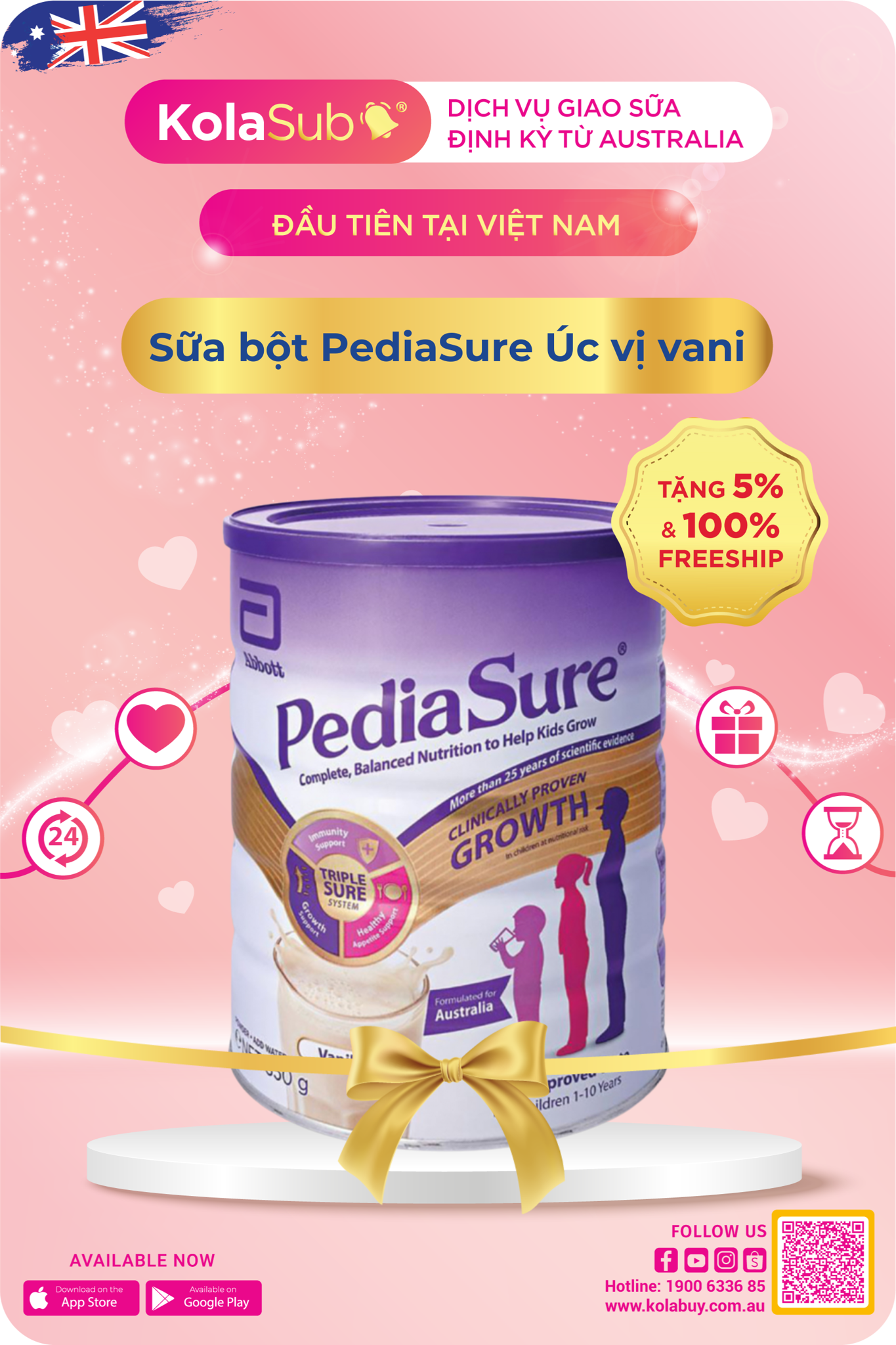 Sữa bột PediaSure Úc vị vani