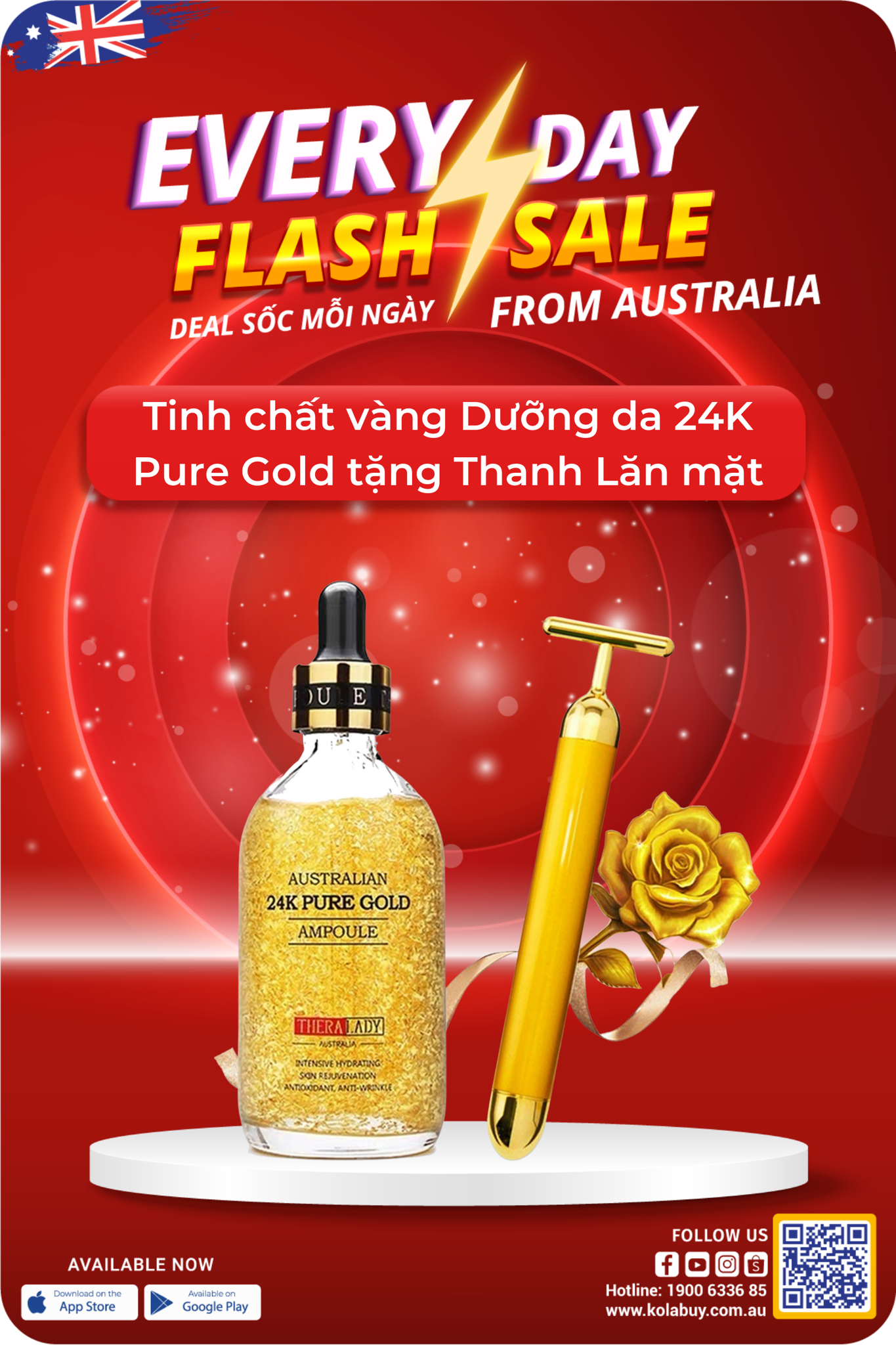 Tinh chất vàng Dưỡng da 24K Pure Gold tặng Thanh Lăn mặt