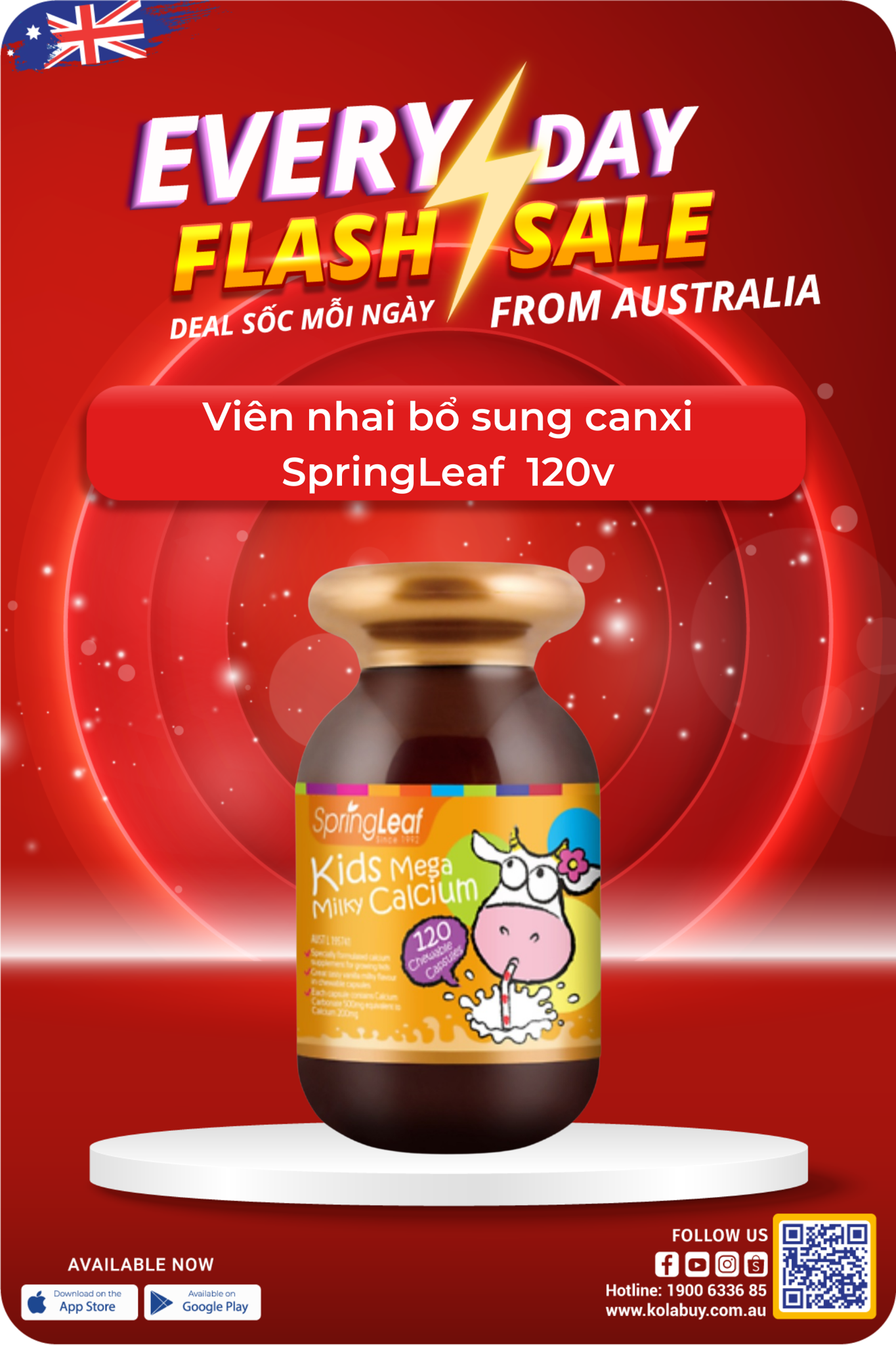 Viên nhai bổ sung canxi SpringLeaf  120v