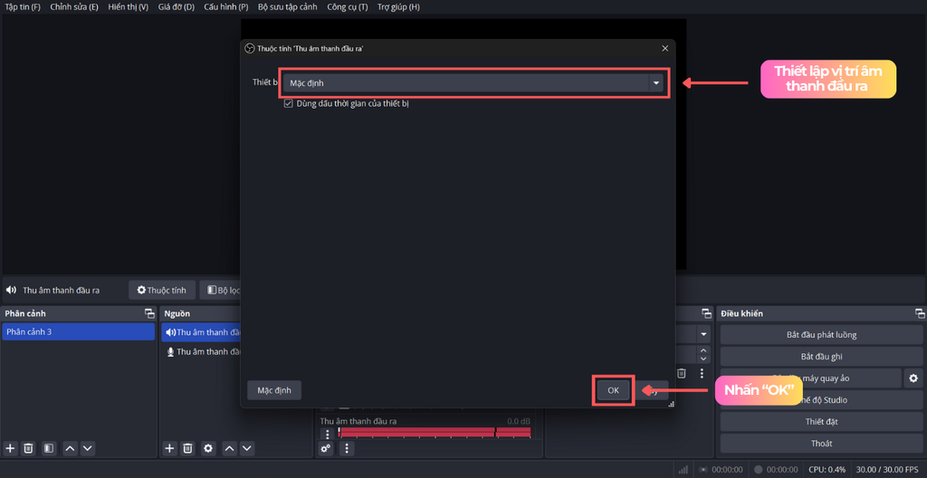 Thêm âm thanh capture card vào obs studio