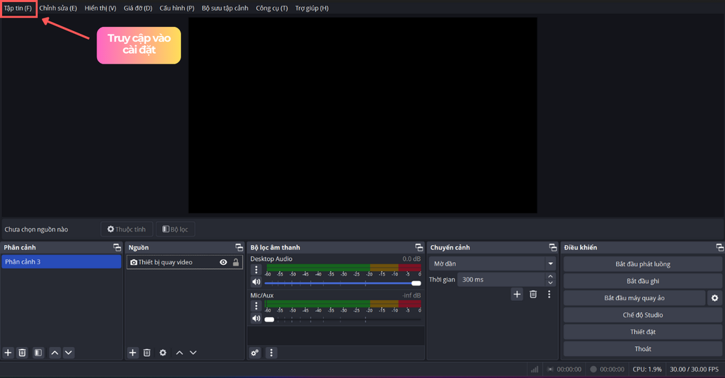Chọn nơi lưu trữ trên phần mềm obs khi livestream
