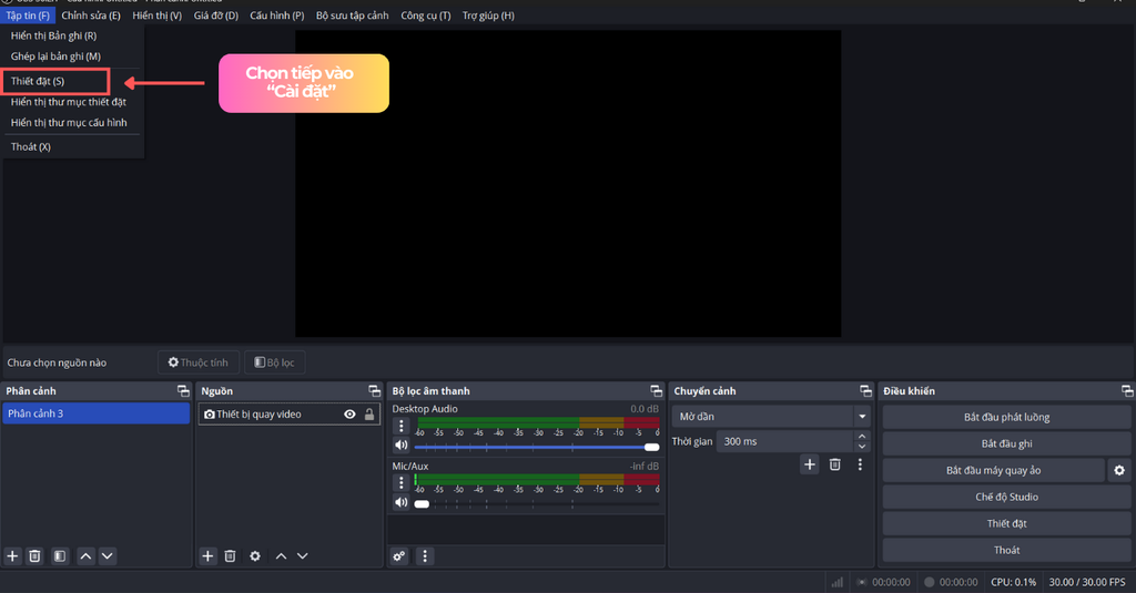 Chọn nơi lưu trữ trên phần mềm obs khi livestream